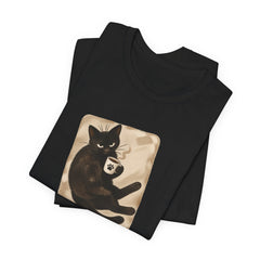 Grumpy Black Cat Coffee Break - Introvert Humor T-Shirt