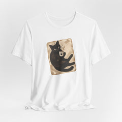 Grumpy Black Cat Coffee Break - Introvert Humor T-Shirt