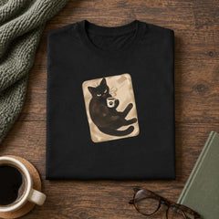 Grumpy Black Cat Coffee Break - Introvert Humor T-Shirt