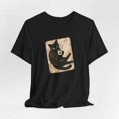 Grumpy Black Cat Coffee Break - Introvert Humor T-Shirt